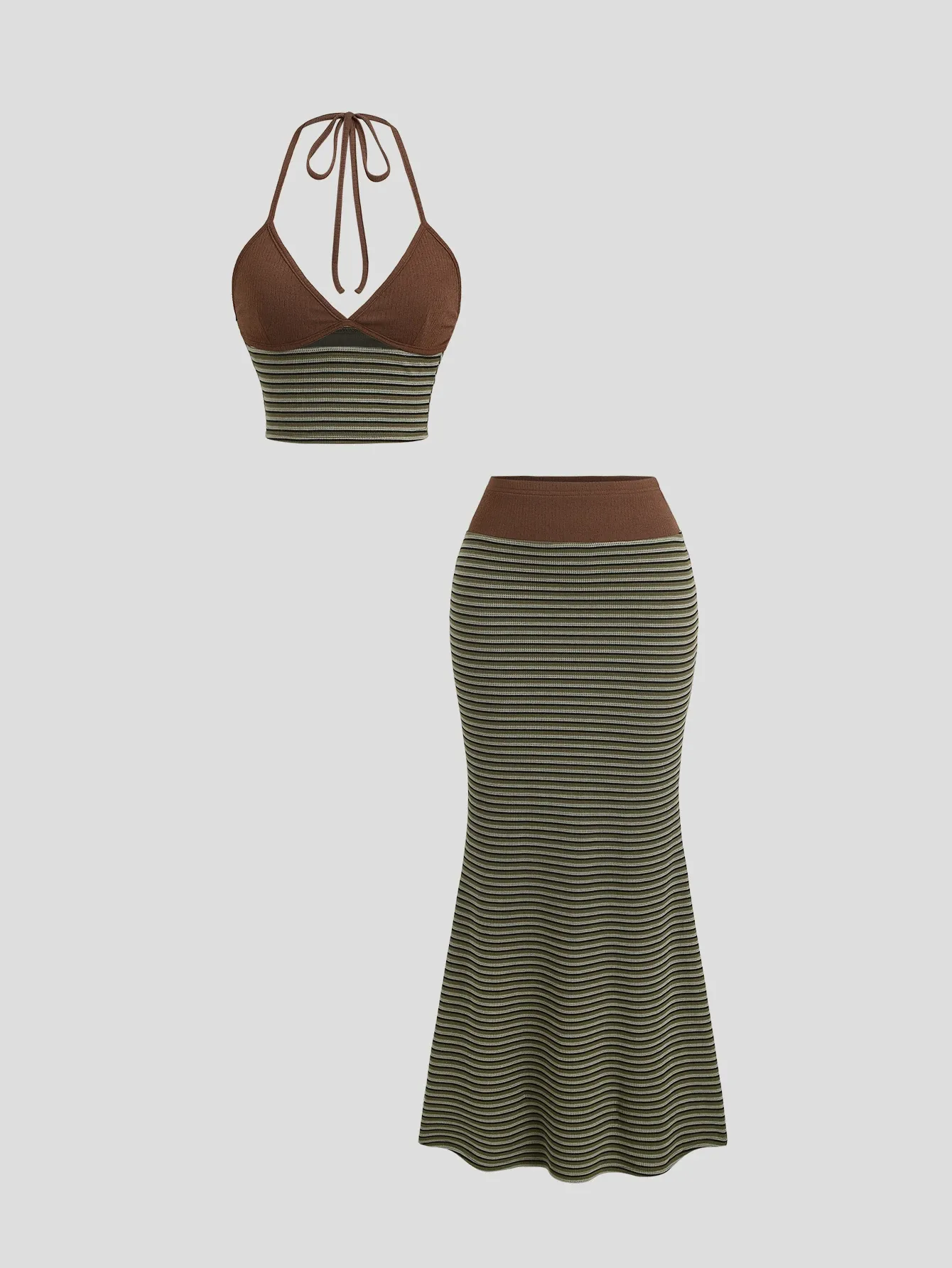 Conjunto Tejido de Rayas Verde 2 Piezas — vista 318