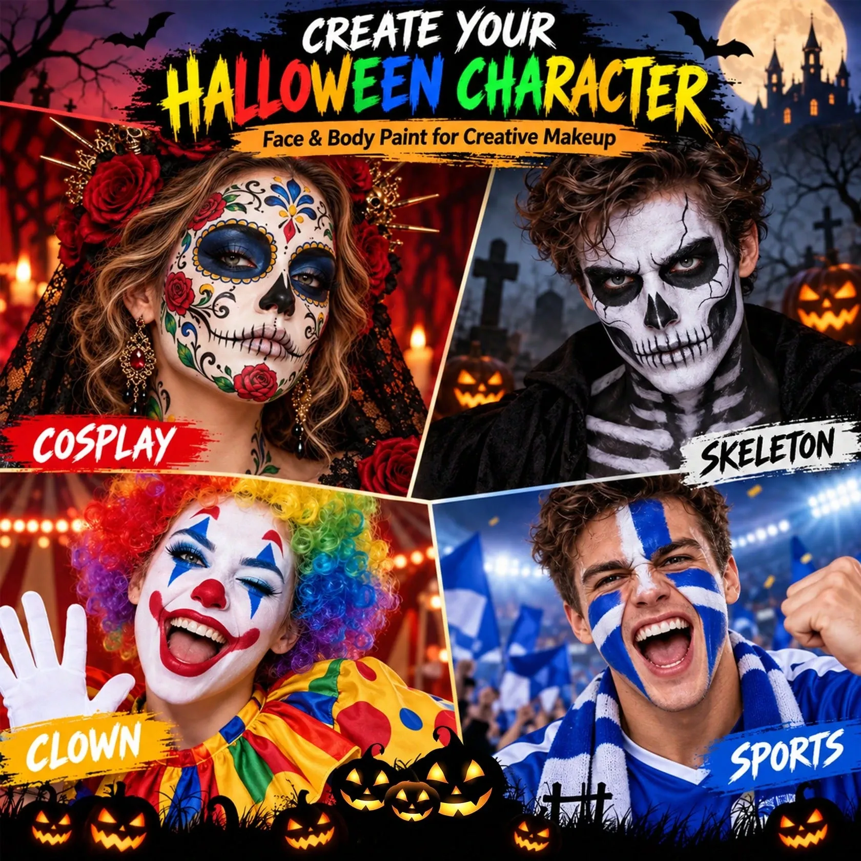 Kit de Maquillaje Halloween para Rostro y Cuerpo — 6 Colores — vista 3