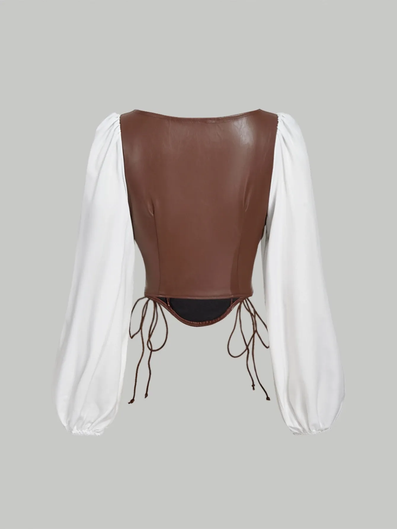 Blusa Café con Diseño Combinado y Mangas Abullonadas — vista 2