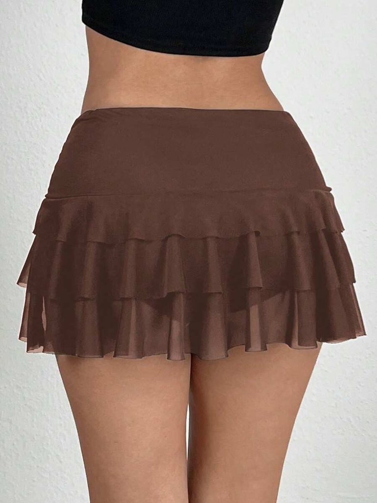 Falda Short Café Asimétrica con Volantes — gallery 1