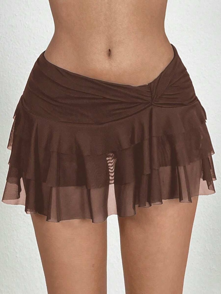Falda Short Café Asimétrica con Volantes — gallery 2