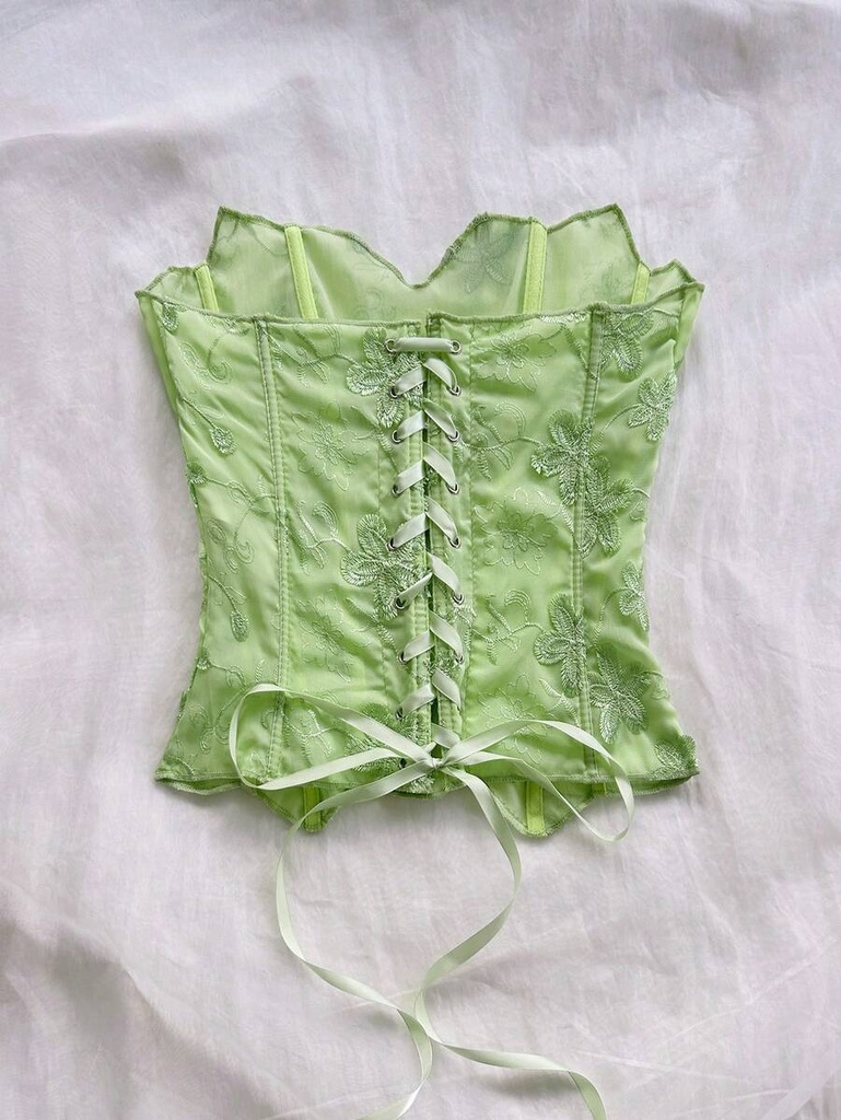 Top Corset Verde con Bordado Floral — gallery 1