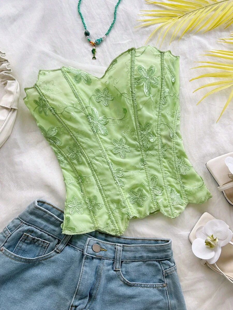 Top Corset Verde con Bordado Floral — gallery 2
