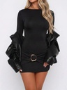 Mini Vestido Negro Fruncido con Aro Metálico — Vista 7