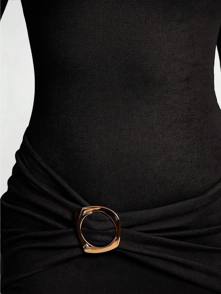 Mini Vestido Negro Fruncido con Aro Metálico — Vista 8