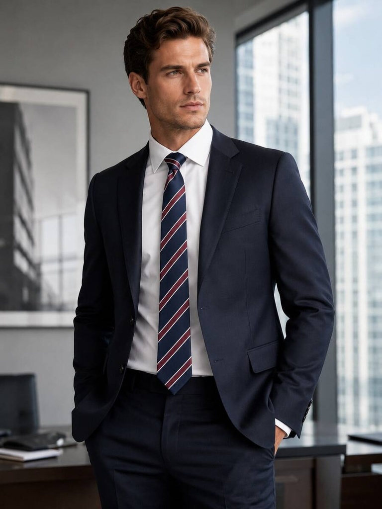 Corbata Azul Marino y Borgoña — vista 2