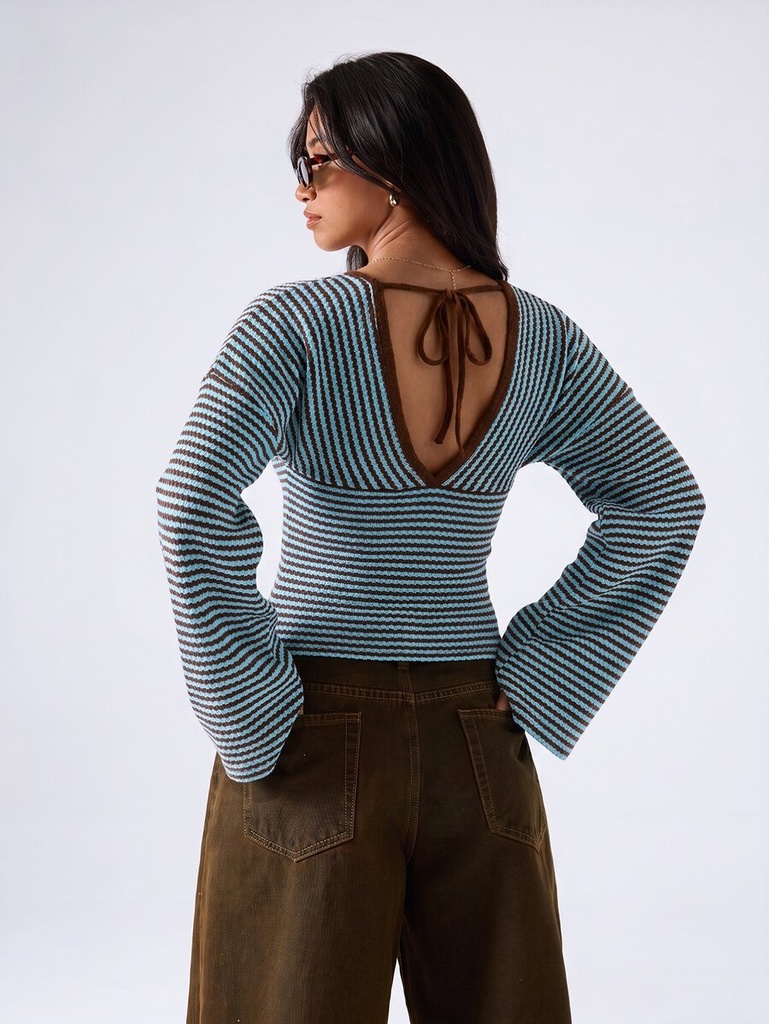 Blusa de Punto a Rayas Azul y Café — vista 1