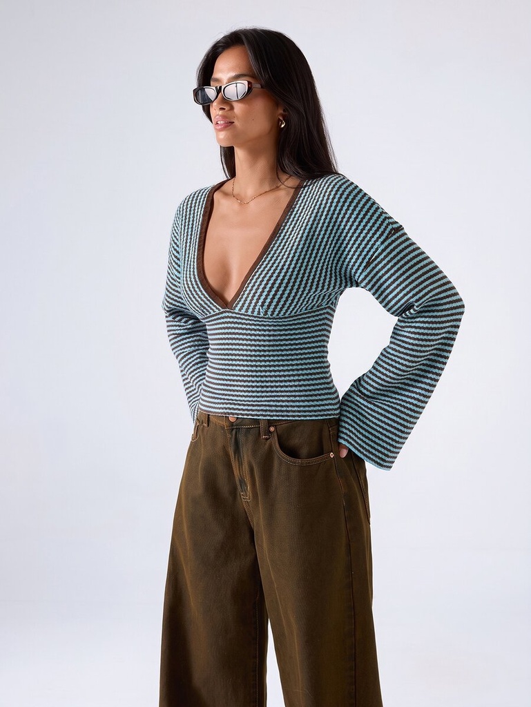 Blusa de Punto a Rayas Azul y Café — vista 4