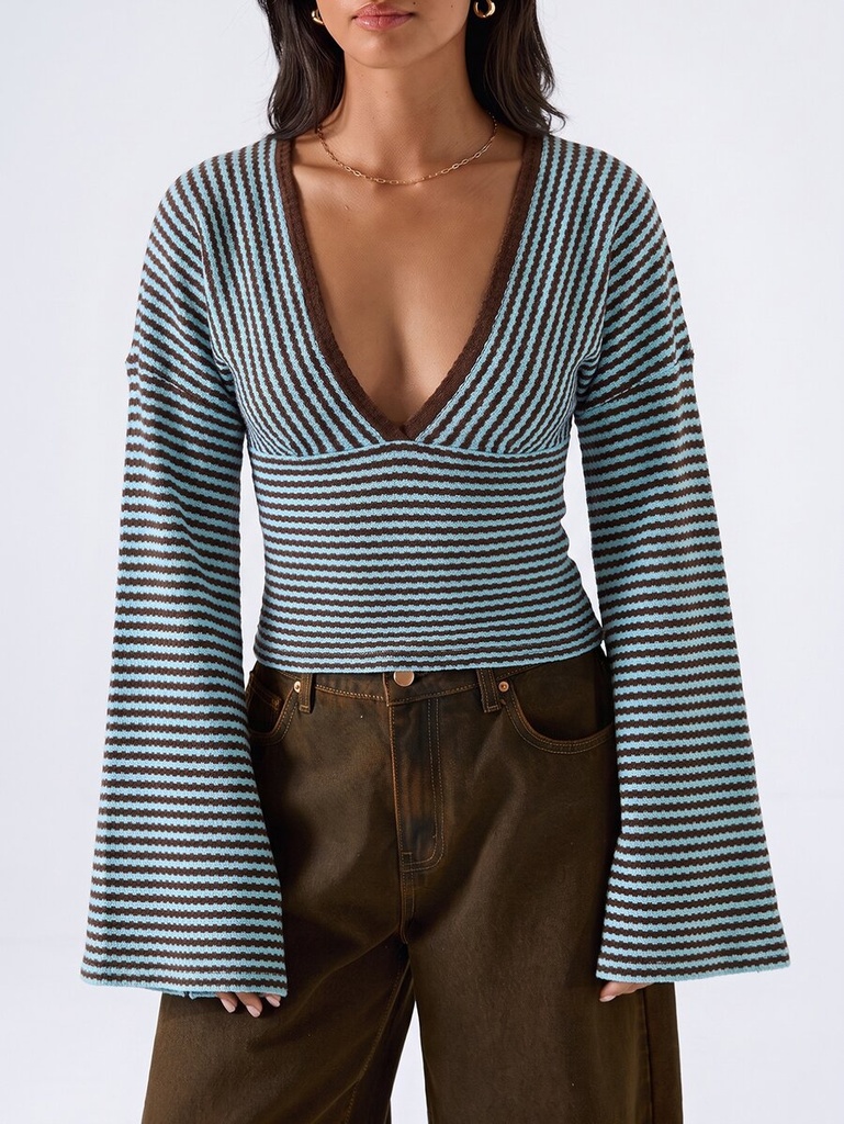 Blusa de Punto a Rayas Azul y Café — vista 5