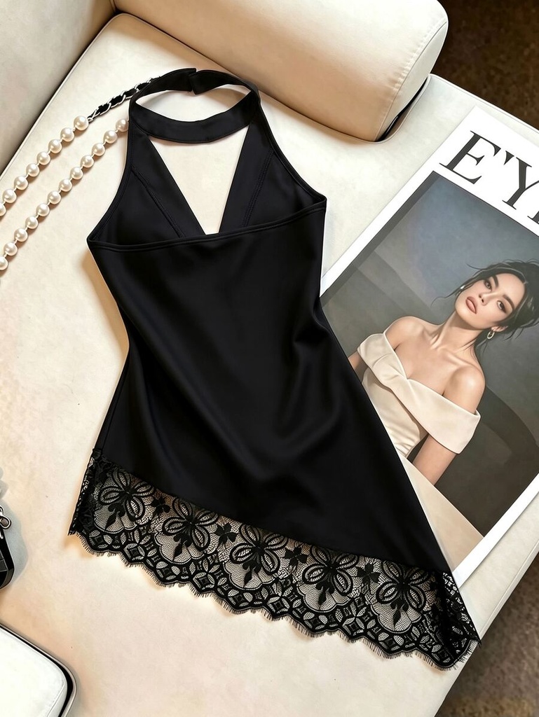 Top Negro Halter con Encaje — vista 2