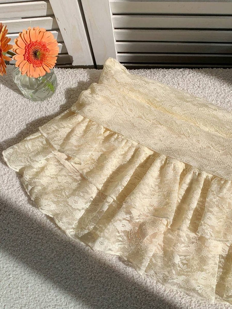 Falda Albaricoque con Encaje de Flores Amarillas — vista 2