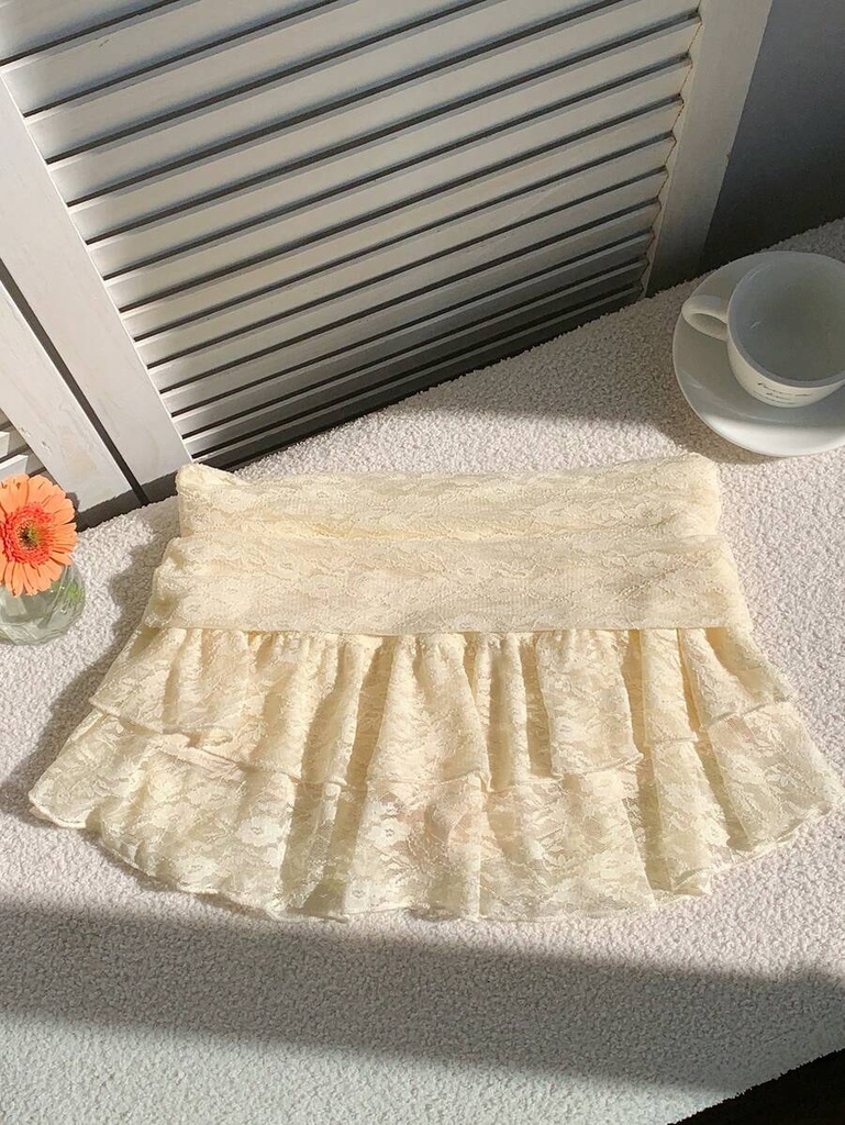 Falda Albaricoque con Encaje de Flores Amarillas — vista 3
