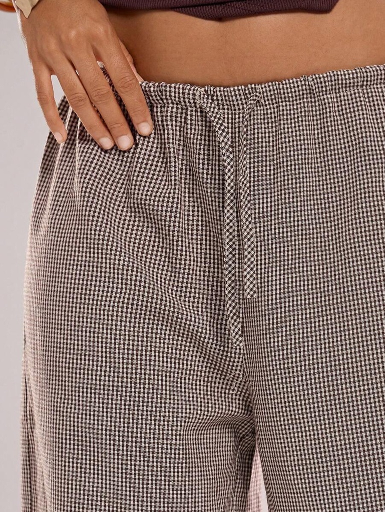 Pantalón Ancho de Cuadros Café — vista 4