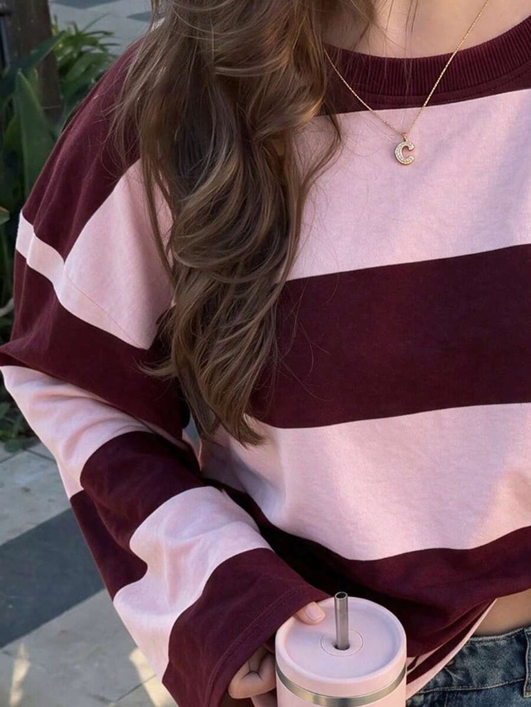 Blusa Rayada Vino y Rosa de Manga Larga — vista 4
