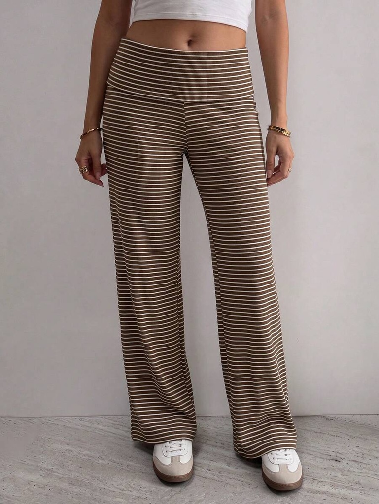 Pantalón Ancho de Rayas Café y Beige — vista 2