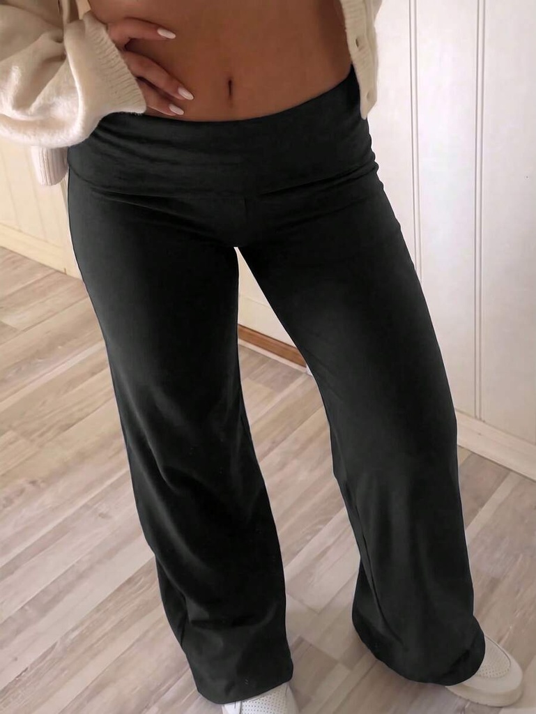 Pantalón Ancho Negro de Cintura Doblada — vista 1