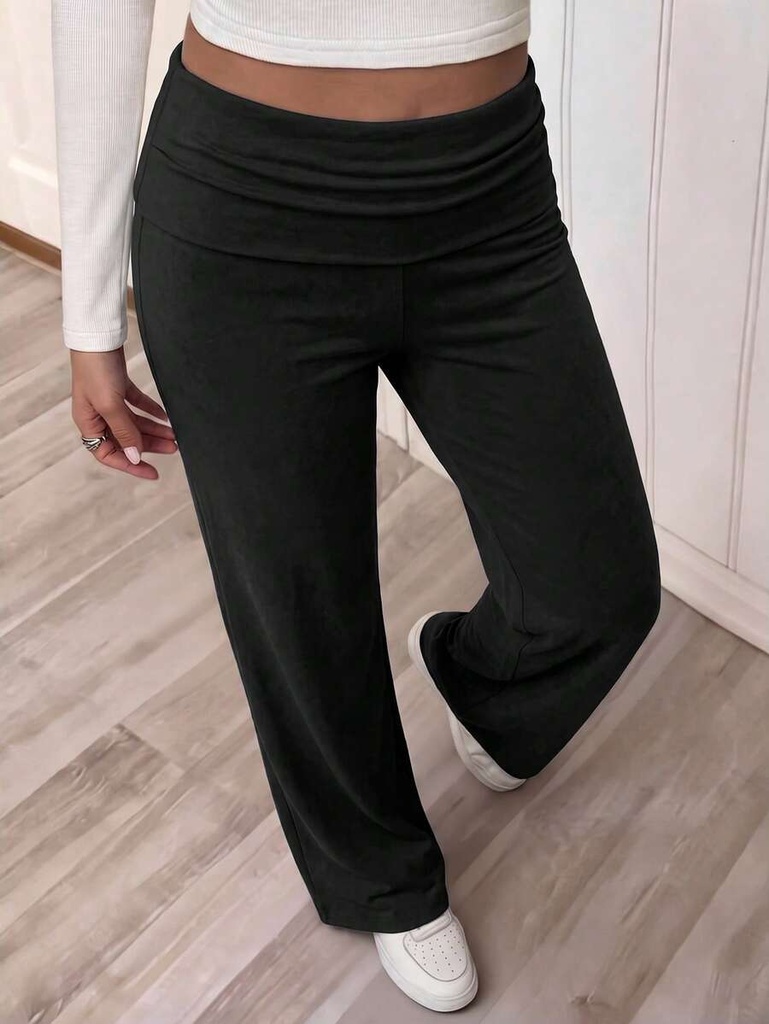 Pantalón Ancho Negro de Cintura Doblada — vista 3