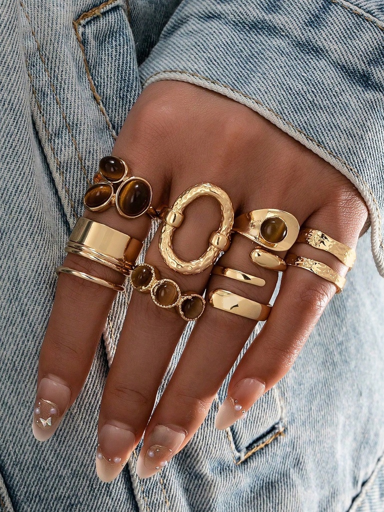 Set de 7 Anillos Ojo de Tigre — vista adicional 1