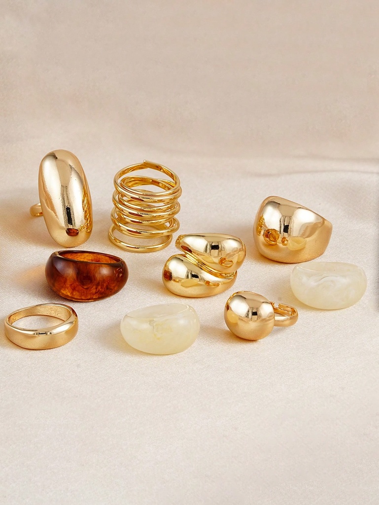 Set de 9 Anillos Chunky Dorados — vista adicional 3