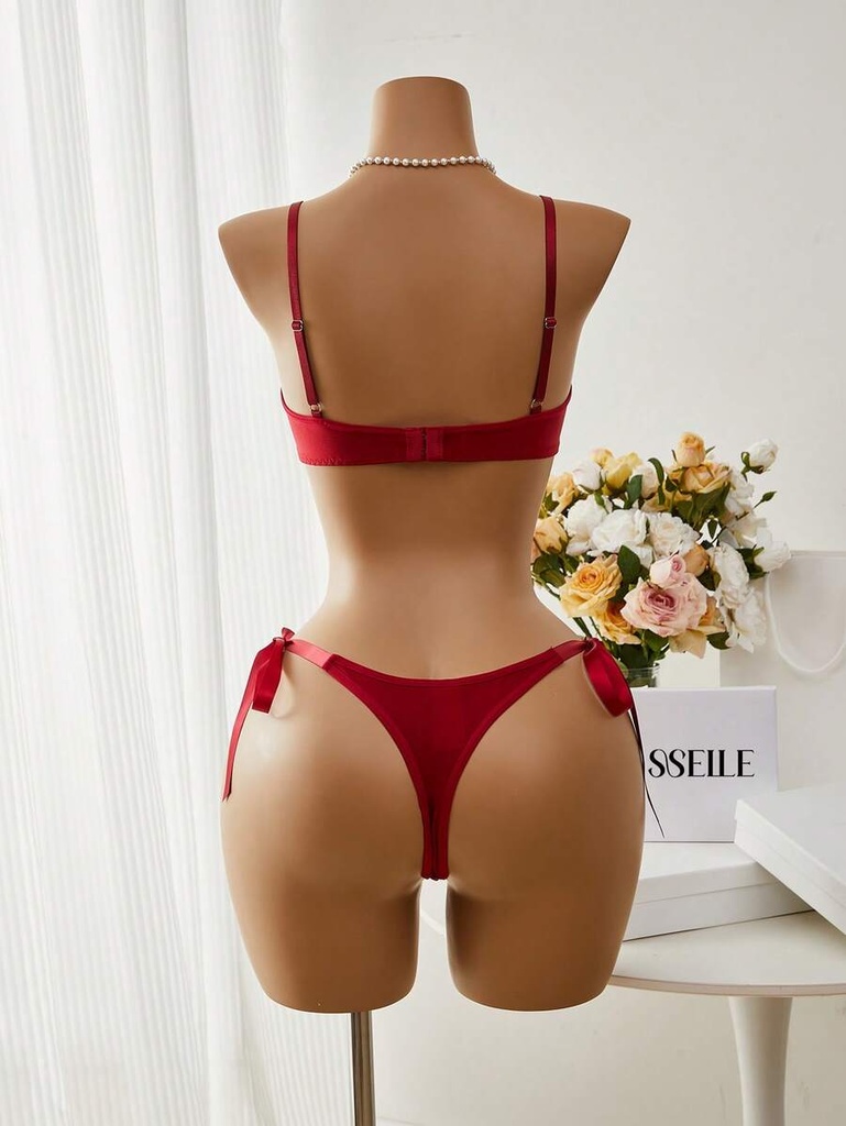 Conjunto de Brasier y Tanga de Encaje Vino — vista 1