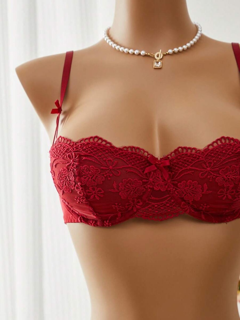 Conjunto de Brasier y Tanga de Encaje Vino — vista 2