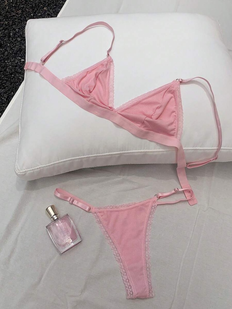 Conjunto de Brasier y Tanga Rosa con Encaje — vista 5