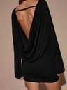 Vestido Mini Negro de Cuello Drapeado — vista 2