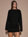Vestido Mini Negro de Cuello Drapeado — vista 4