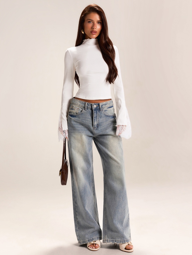 Blusa Blanca de Cuello Alto con Encaje — vista 2