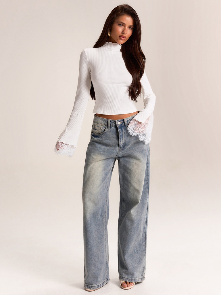 Blusa Blanca de Cuello Alto con Encaje — vista 3