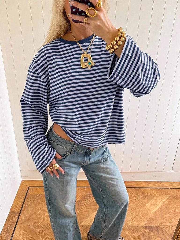 Blusa de Rayas Azul Marino y Celeste — vista 2
