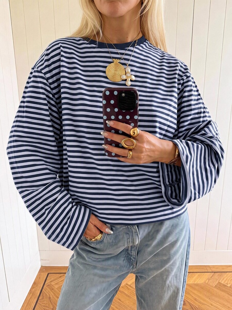 Blusa de Rayas Azul Marino y Celeste — vista 3