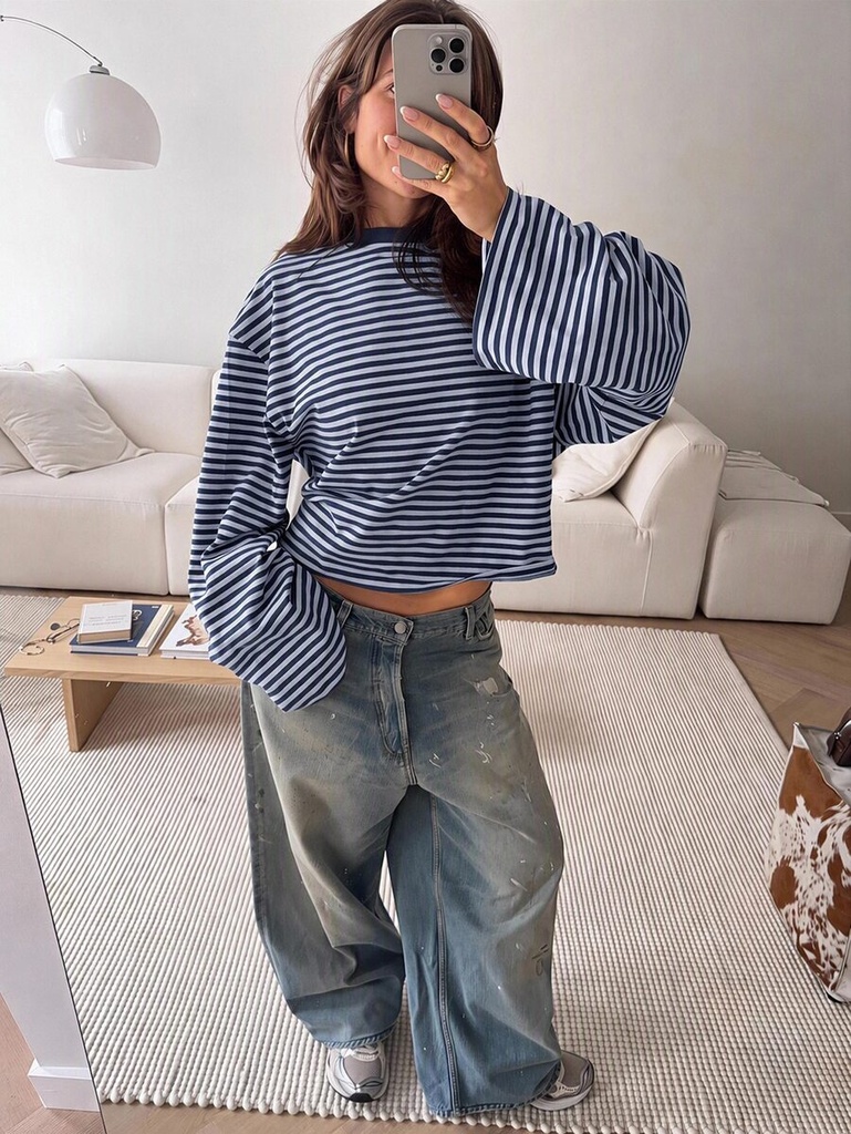 Blusa de Rayas Azul Marino y Celeste — vista 5