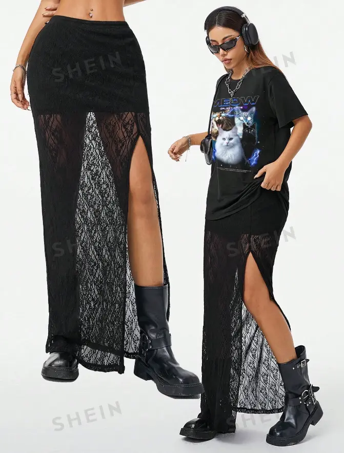 Falda Negra de Encaje 