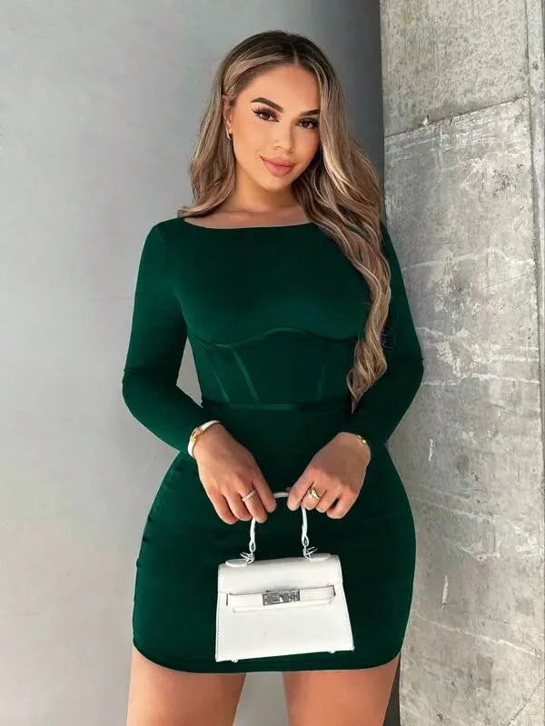 Vestido Verde Manga Larga 