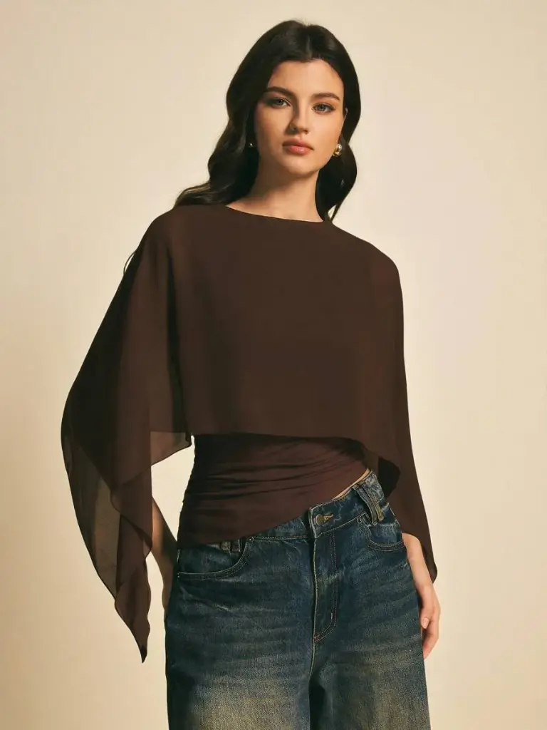 Blusa Café con Mangas Murciélago