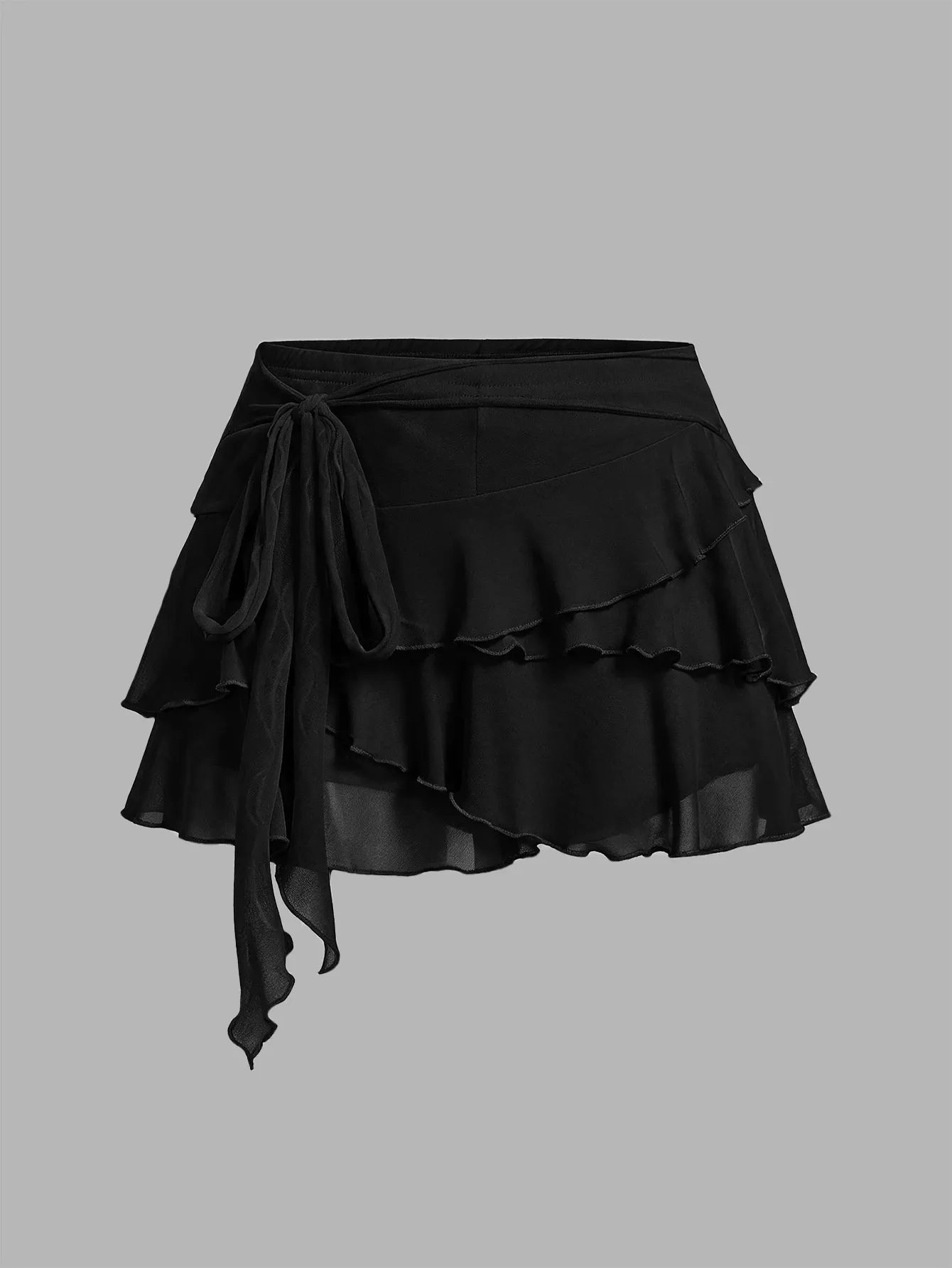 Falda Mini Negra de Tiro Bajo con Volantes
