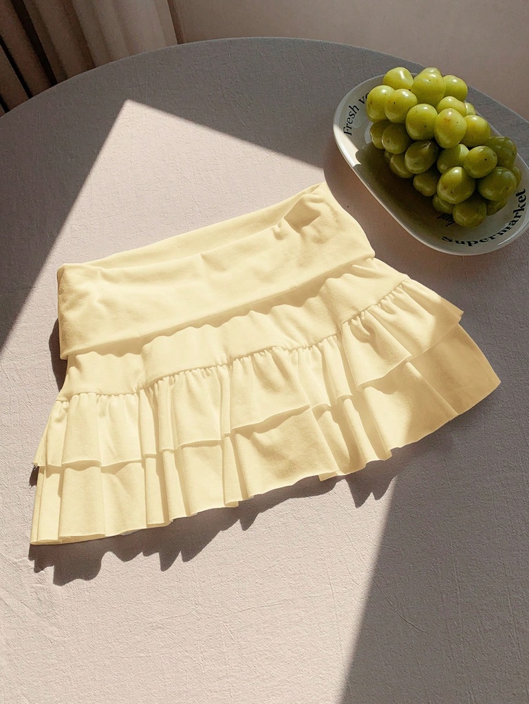 Falda Short Amarilla con Volantes