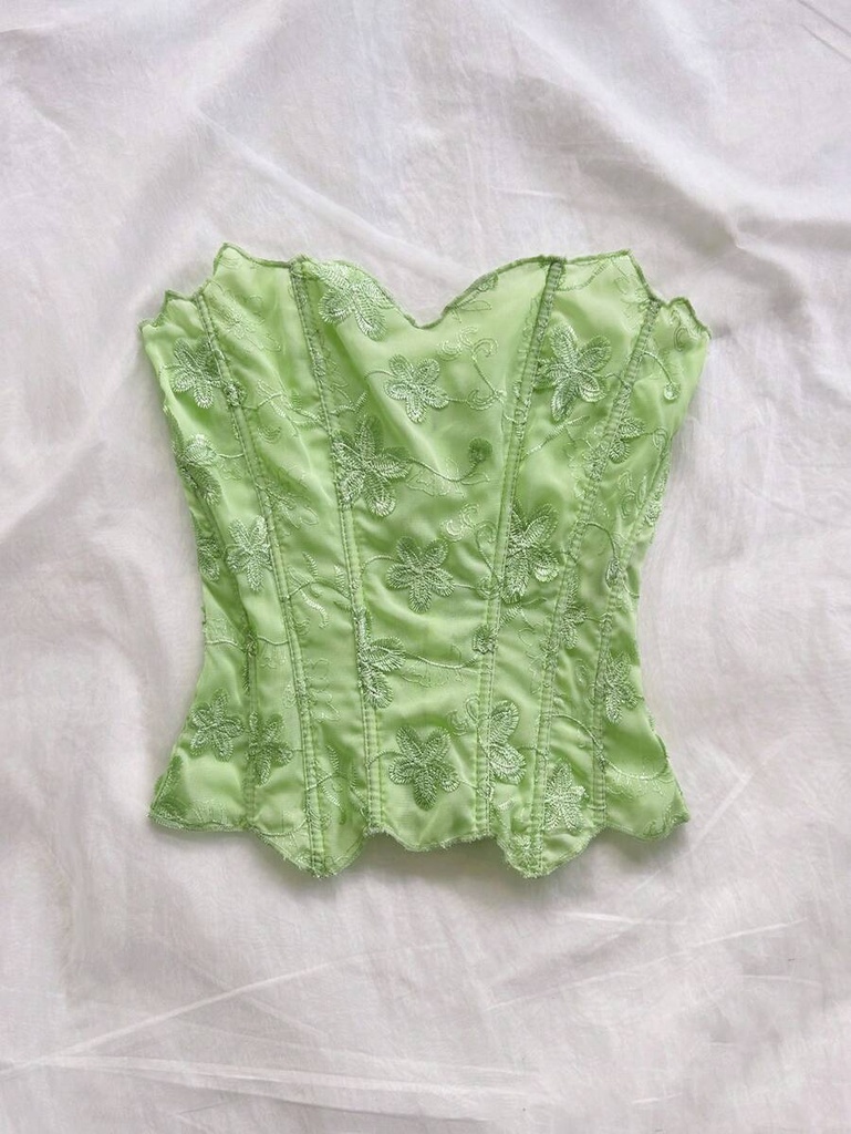 Top Corset Verde con Bordado Floral