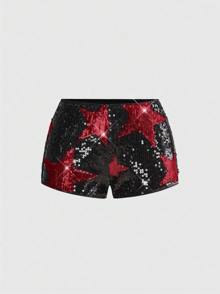 Mini Short Rojo con Lentejuelas de Estrellas