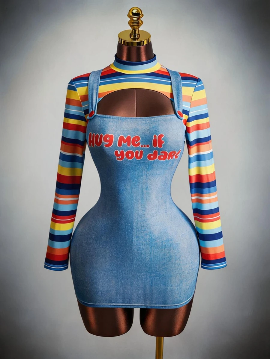 Disfraz Amplova de Vestido a Rayas y Top Corto