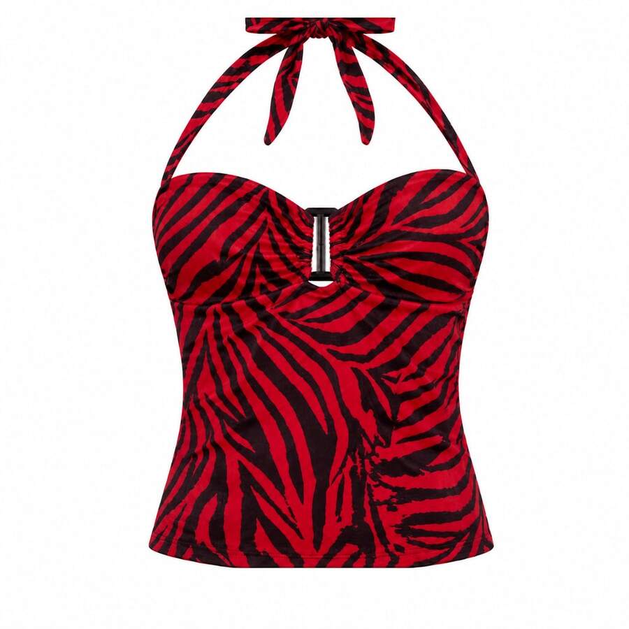 Top Tankini Rojo con Estampado de Cebra