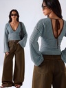 Blusa de Punto a Rayas Azul y Café