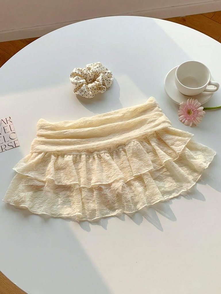 Falda Albaricoque con Encaje de Flores Amarillas
