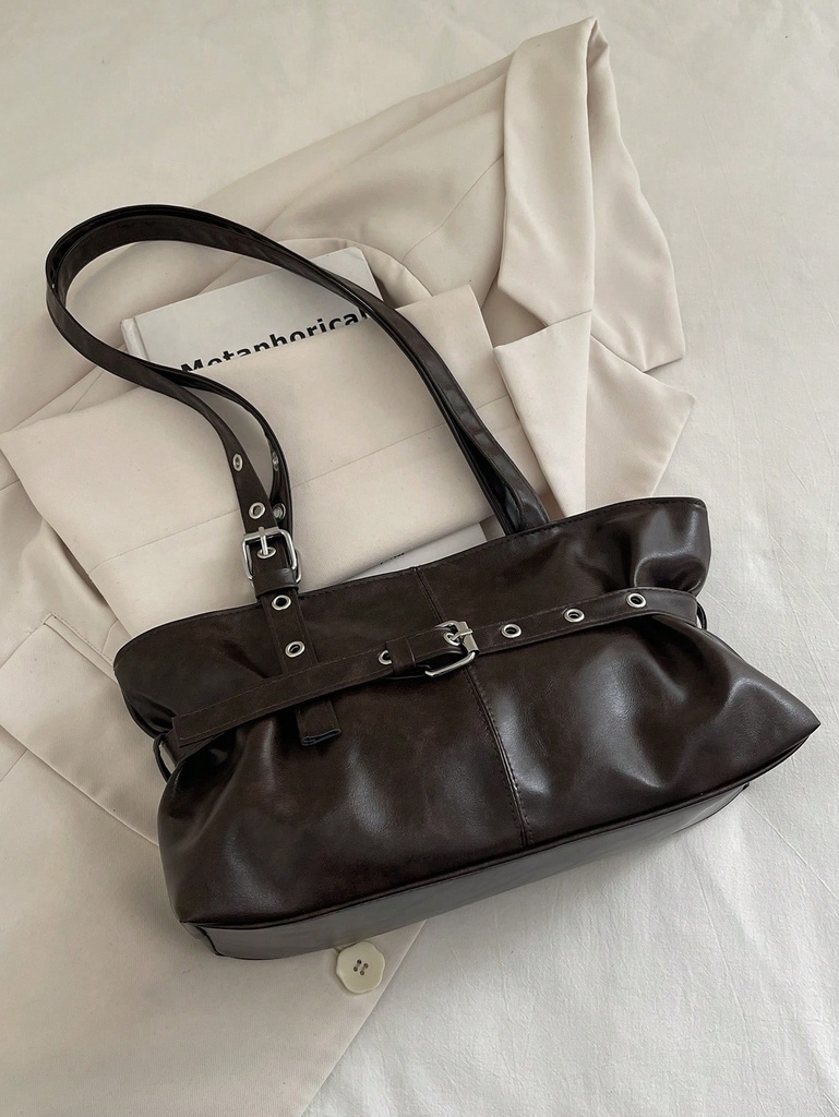 Bolso Tote Café con Hebilla
