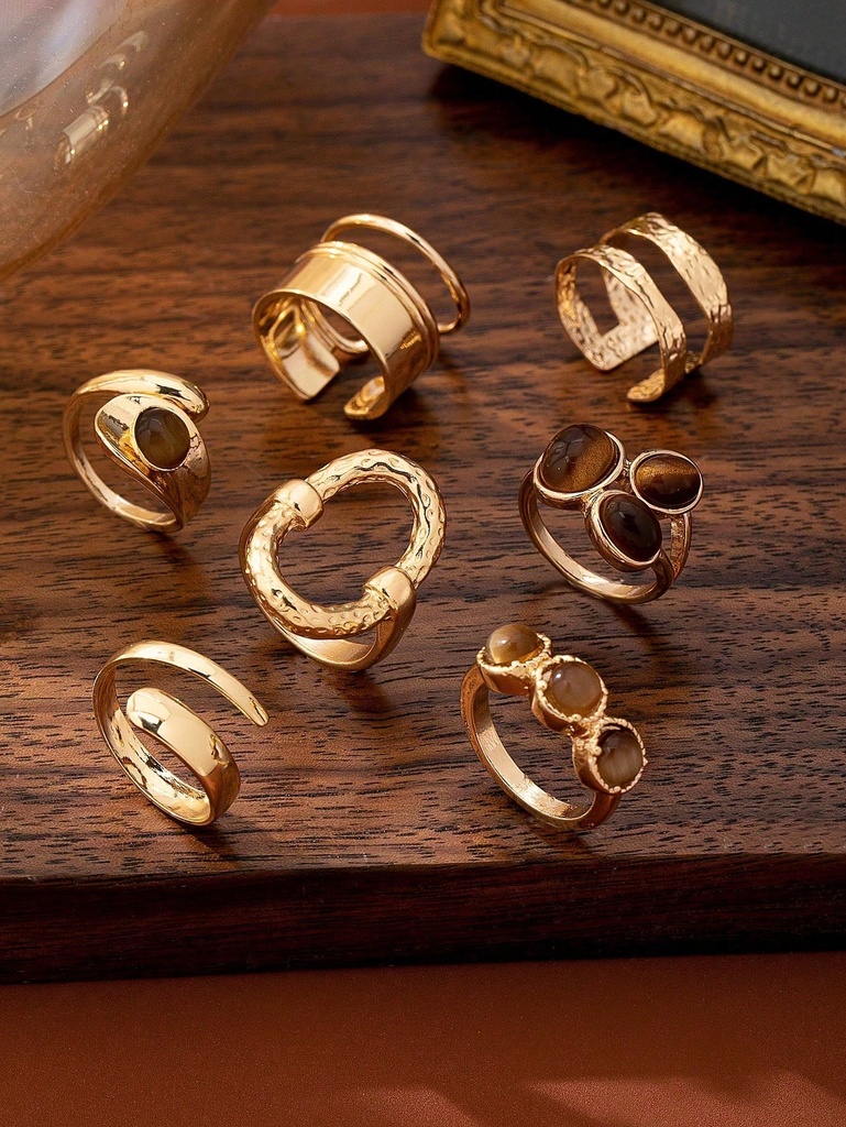 Set de 7 Anillos Ojo de Tigre