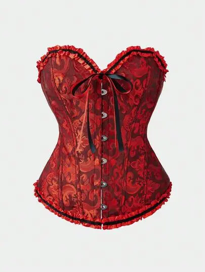 Corset Rojo y Negro con Diseño Jacquard 