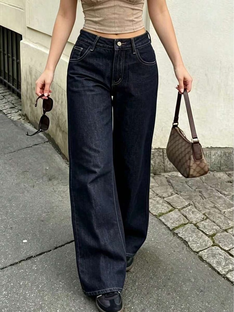 Jeans Azul Oscuro de Pierna Ancha