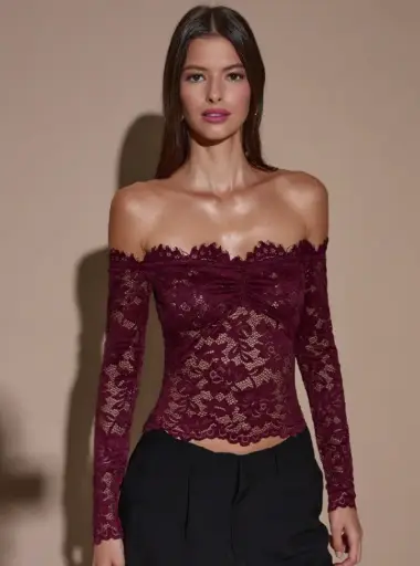 Blusa Encaje Vino