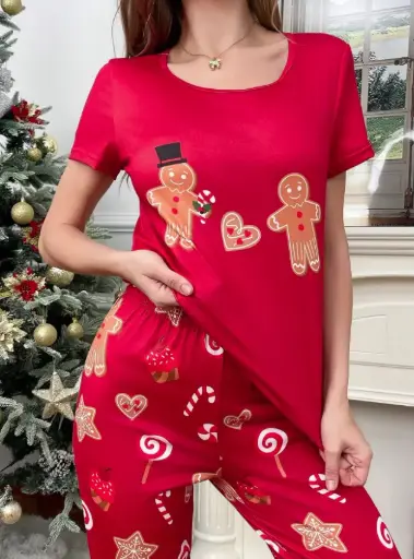 [si2409021848179198 SHEIN] Set 2PCS Pijama Navideña